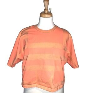Adidas Crop Top Baggy Fit Orange Stripe Logo Size S 100% Cotton